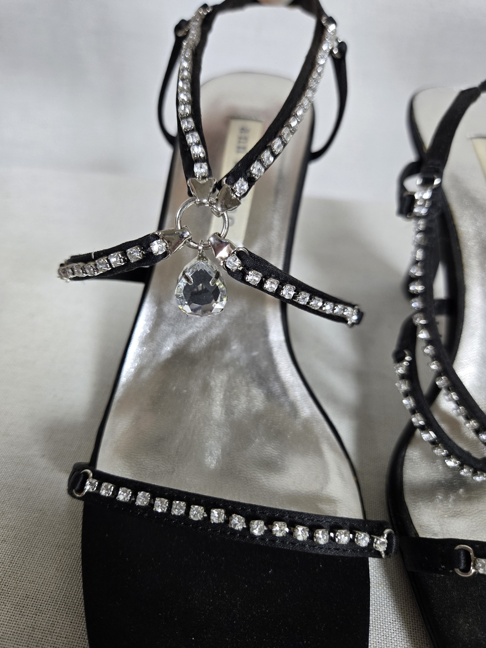 Ann Marino Black Strappy Rhinestone Evening Heels - Picture 2 of 7